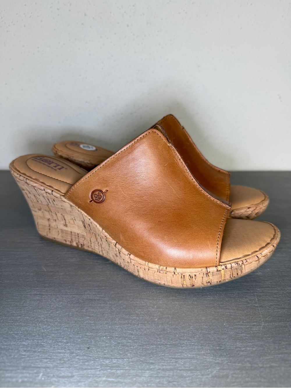 Born Womens Sz 10M Arie Natural Full Grain Leather Platform Wedge Sandals Shoes